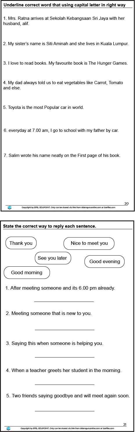Latihan Bahasa Inggeris Tahun 1 = Unit: At School, Muka Surat 20&21 membantu penguasaan bahasa inggeris dalam kalangan pelajar khususnya pelajar tahun 1 dan 2. ENGLISH YEAR 1 PAGE 20&21 (AT SCHOOL)