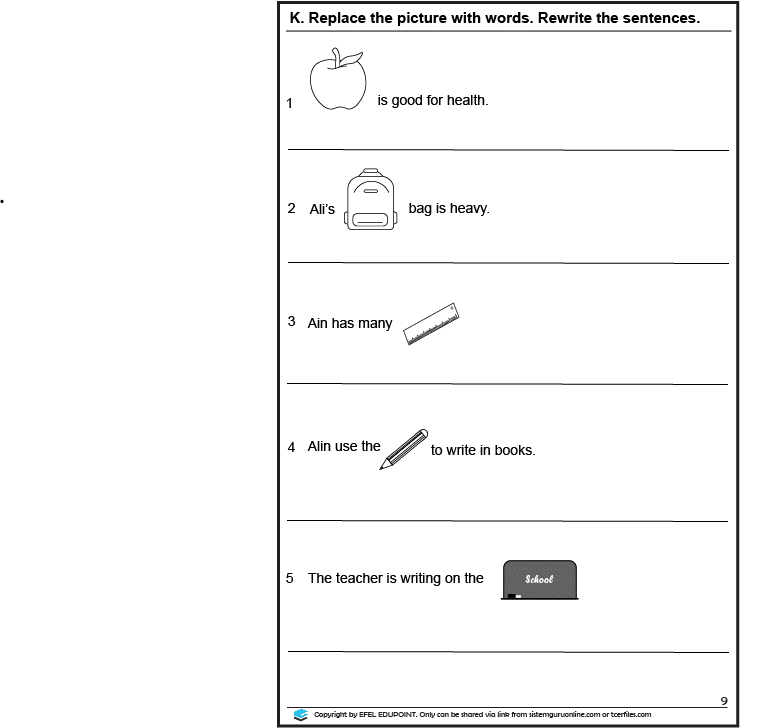 ENGLISH YEAR 1 PAGE 9 (AT SCHOOL)