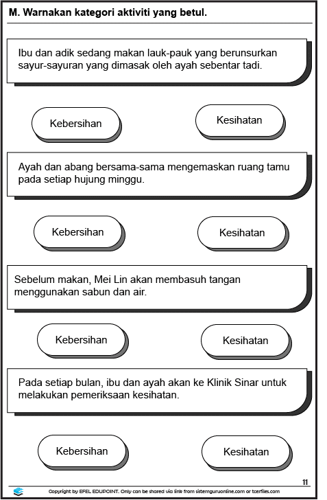 Latihan BM Tahun 1 Tema Pentingkan Kebersihan, Muka Surat 11