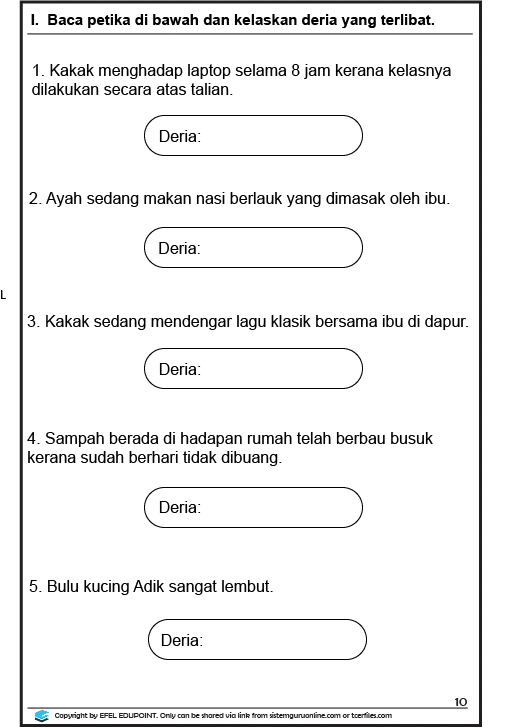 SAINS TAHUN 1, UNIT 4 MANUSIA MUKA SURAT 10