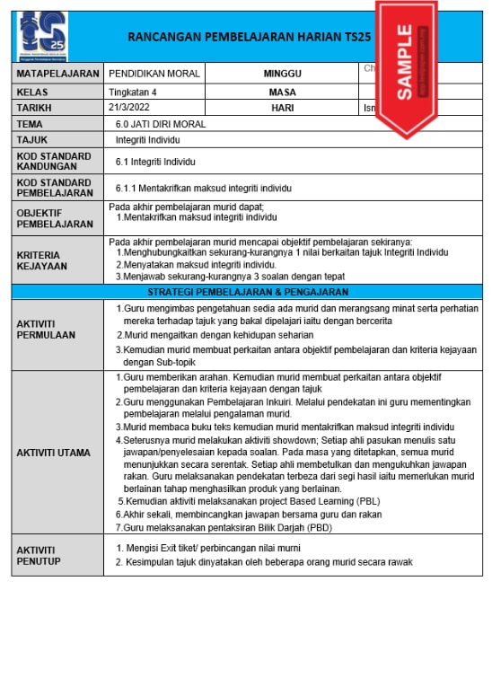 Cikgu sedang mencari RPH 2022 Subjek Pendidikan Moral Tingkatan 4 ini? Kalau ya, maka ini merupakan tempat yang tempat untuk cikgu dapatkan RPH yang sangat berkualiti, ada copyright dan bertepatan dengan kehendak TS25 ini. contoh Download rph 2022 subjek pendidikan moral tingkatan 4