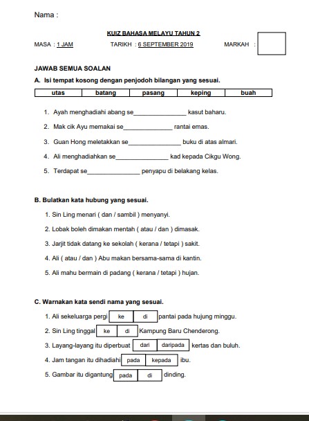 Admin kali ini kongsikan bahan Persediaan peperiksaan akhir tahun bahasa melayu tahun 2 bagi meningkatkan lagi keyakinan pelajar menduduki peperiksaan. Persediaan peperiksaan merupakan tempoh yang banyak membantu pelajar lebih memahami pelajaran dengan tujuan untuk memudahkan mereka menjawab soalan peperiksaan nanti.