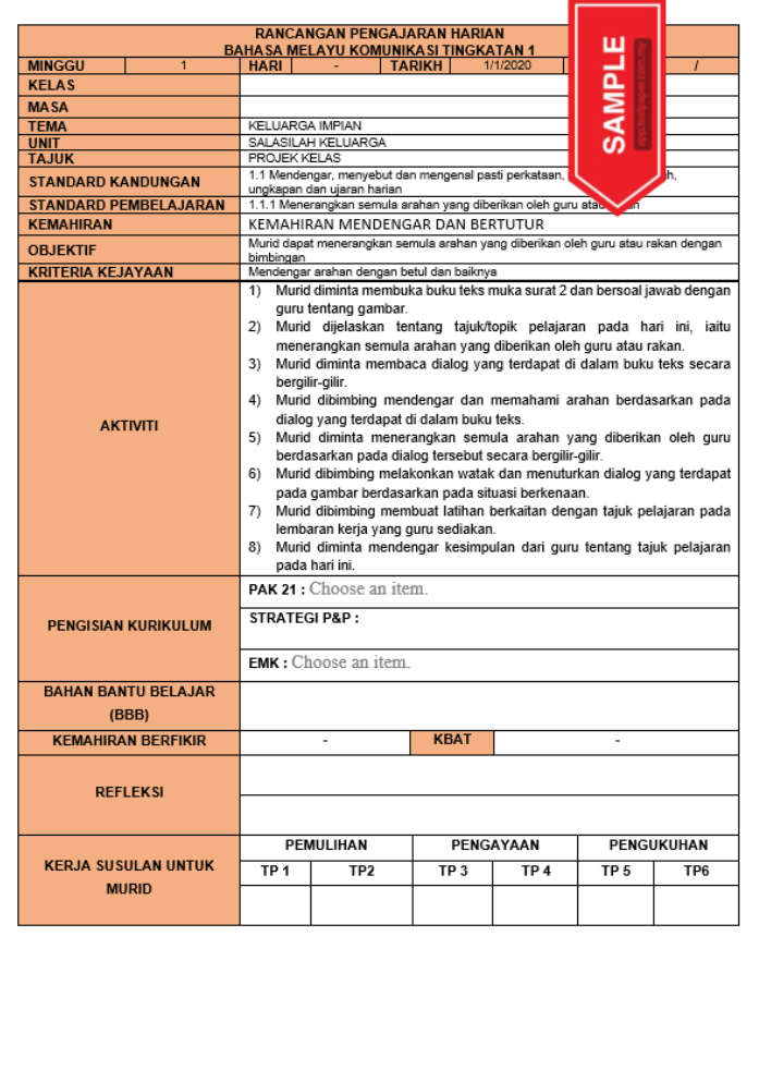 Kenapa mesti dapatkan RPH Bahasa Melayu Tingkatan 1? Pendidikan Bahasa Melayu merupakan asas yang penting dalam pembentukan keupayaan berkomunikasi dan pemahaman budaya bagi pelajar-pelajar di Malaysia. Kurikulum Bahasa Melayu Tingkatan 1 bertujuan untuk membekalkan asas yang kukuh dalam bahasa kebangsaan serta kemahiran berkomunikasi yang efektif.
