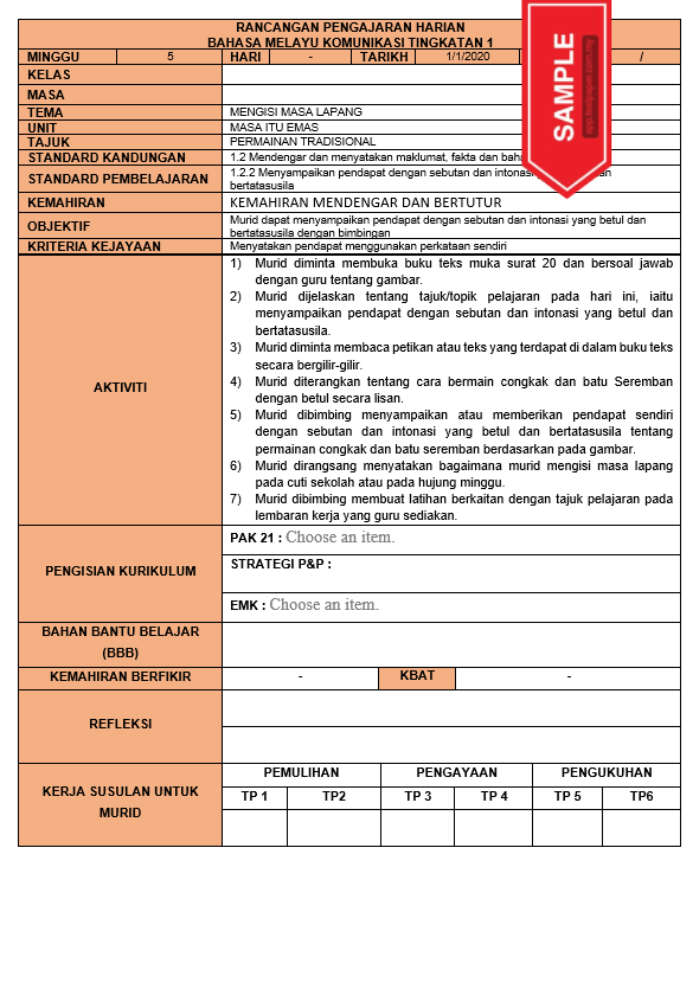 Kenapa mesti dapatkan RPH Bahasa Melayu Tingkatan 1? Pendidikan Bahasa Melayu merupakan asas yang penting dalam pembentukan keupayaan berkomunikasi dan pemahaman budaya bagi pelajar-pelajar di Malaysia. Kurikulum Bahasa Melayu Tingkatan 1 bertujuan untuk membekalkan asas yang kukuh dalam bahasa kebangsaan serta kemahiran berkomunikasi yang efektif. RPH Bahasa Melayu Tingkatan 1