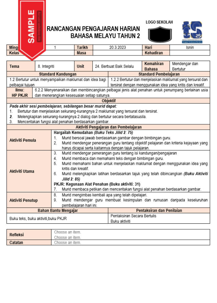 RPH Bahasa Melayu Tahun 2 dalam bentuk softcopy? Ya, dalam era digital yang serba canggih ini, memanfaatkan teknologi menjadi semakin penting dalam dunia pendidikan. Salah satu aspek penting dalam proses pengajaran dan pembelajaran adalah menyediakan RPH atau Rancangan Pengajaran Harian yang berkualiti. RPH membantu guru merancang dan menyusun aktiviti pengajaran dengan sistematik, memastikan setiap sesi pembelajaran berjalan lancar dan efektif.