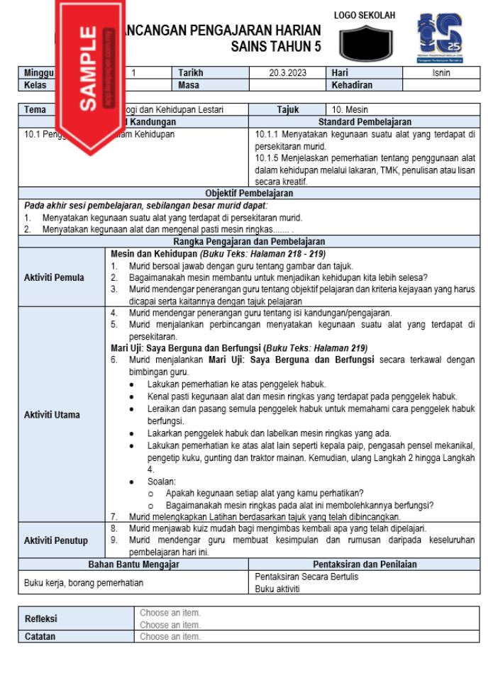 Kami dengan bangganya mempersembahkan kepada anda Rancangan Pengajaran Harian (RPH Sains Tahun 5) yang lengkap untuk satu tahun penuh. Dengan koleksi ini, para pendidik dapat mengakses sumber-sumber pembelajaran yang terperinci dan terstruktur, membantu mereka menyampaikan pelajaran dengan lebih efisien dan berkesan kepada pelajar.