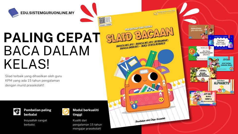 Kagum! Itulah yang admin rasa bila terjumpa modul ini hari ini semasa mencari bahan prasekolah tadi. Slaid Bacaan prasekolah & tadika terbaik pernah admin jumpa! Ya, satu set lengkap semua ada telah dihimpunkan oleh editor iaitu Cikgu Assaadah yang sudah berpengalaman 15 tahun dalam dunia prasekolah ini!