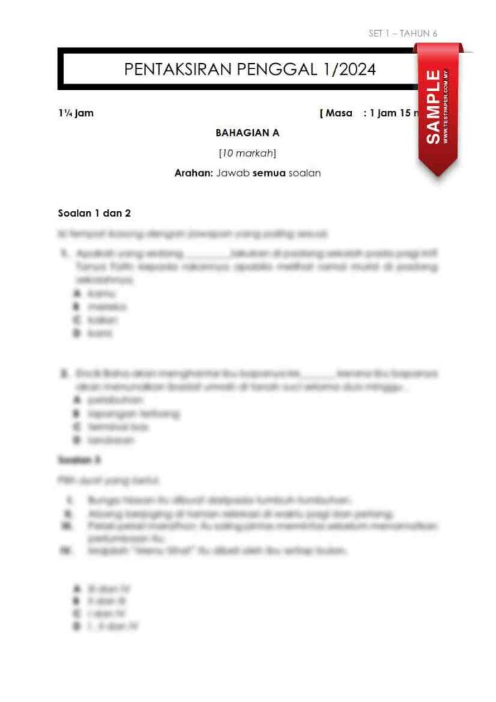 Pentaksiran Sumatif dalam pendidikan adalah satu kaedah penting untuk menilai pengetahuan, kefahaman, dan kemahiran pelajar pada akhir sesuatu tempoh pengajian. Bagi mata pelajaran Bahasa Melayu pada tahun 6, pentaksiran ini memegang peranan penting dalam mengukur pencapaian pelajar terhadap matlamat pembelajaran. Dalam konteks ini, 2 set kertas pentaksiran sumatif Bahasa Melayu bagi penggal 1/2024 telah disiapkan dan disusun oleh guru Bahasa Melayu. Setiap set kertas terdiri daripada soalan dan skema jawapan, yang membolehkan pelajar memahami dengan lebih baik tajuk-tajuk yang diajarkan.