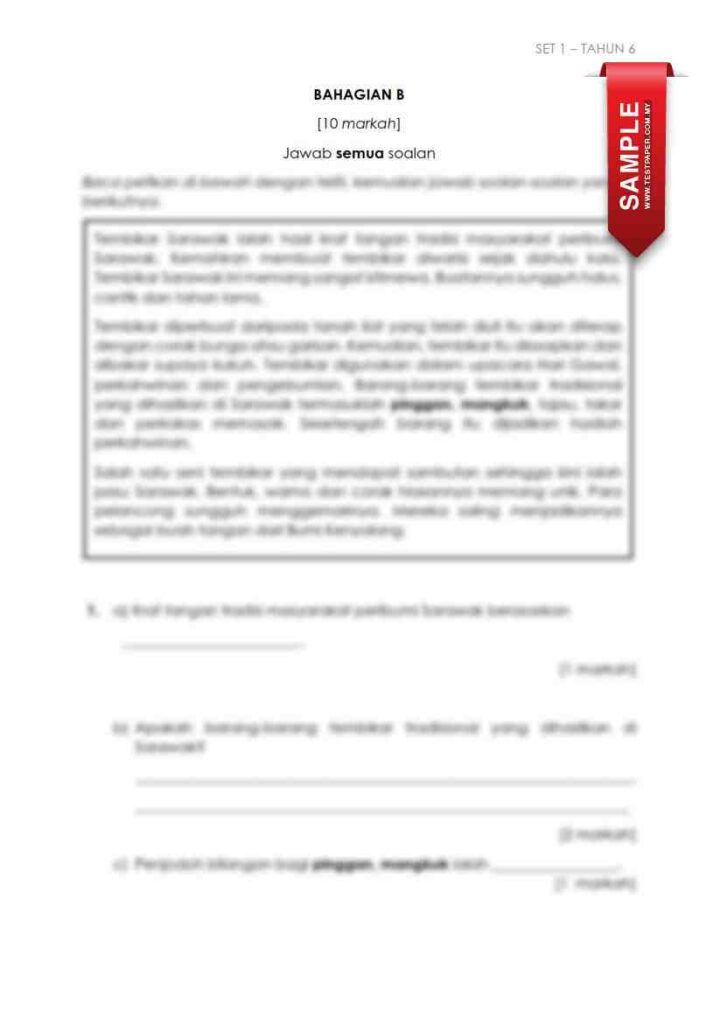 Pentaksiran Sumatif dalam pendidikan adalah satu kaedah penting untuk menilai pengetahuan, kefahaman, dan kemahiran pelajar pada akhir sesuatu tempoh pengajian. Bagi mata pelajaran Bahasa Melayu pada tahun 6, pentaksiran ini memegang peranan penting dalam mengukur pencapaian pelajar terhadap matlamat pembelajaran. Dalam konteks ini, 2 set kertas pentaksiran sumatif Bahasa Melayu bagi penggal 1/2024 telah disiapkan dan disusun oleh guru Bahasa Melayu. Setiap set kertas terdiri daripada soalan dan skema jawapan, yang membolehkan pelajar memahami dengan lebih baik tajuk-tajuk yang diajarkan.