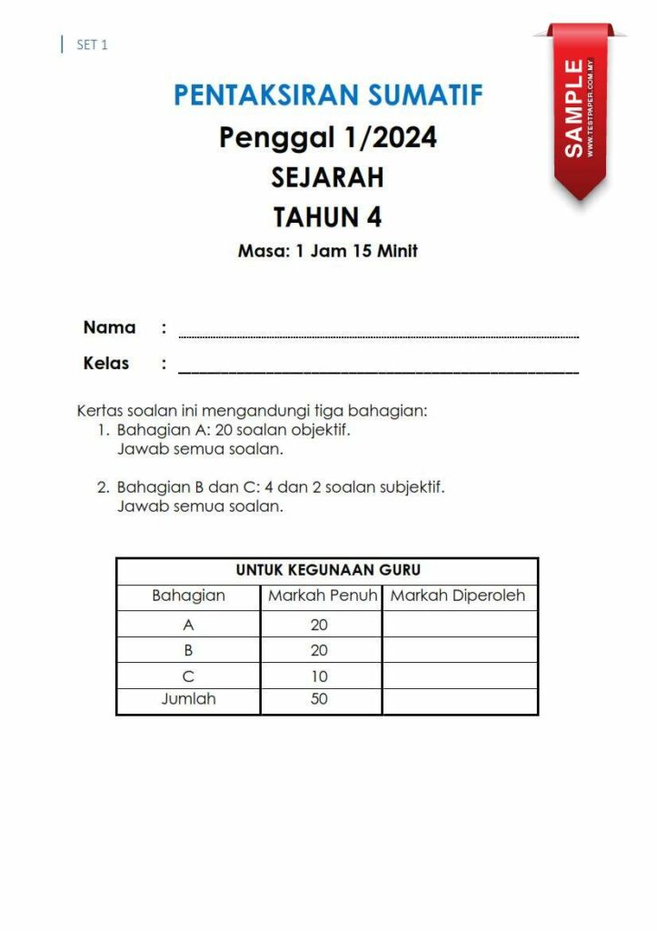 Dengan semangat untuk meningkatkan pembelajaran Bahasa Inggeris, Teacher English telah mempersiapkan dengan teliti 2 set kertas pentaksiran sumatif untuk tahun 4 pada penggal 1/2024. Kertas-kertas ini dipersembahkan dalam format yang selaras dengan Ujian Akhir Semester Akademik (UASA) terkini untuk memastikan kualiti yang terjamin.