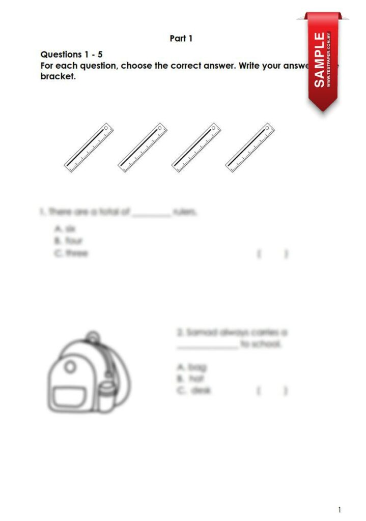 Terdapat dua set Soalan Ujian Sumatif English Year 1 Penggal 1 tahun 2024. Penyediaan dan susunan kertas tersebut adalah hasil usaha daripada Teacher English, yang bertujuan untuk memastikan kecekapan dan kesesuaian ujian dengan format pentaksiran bilik darjah terkini.