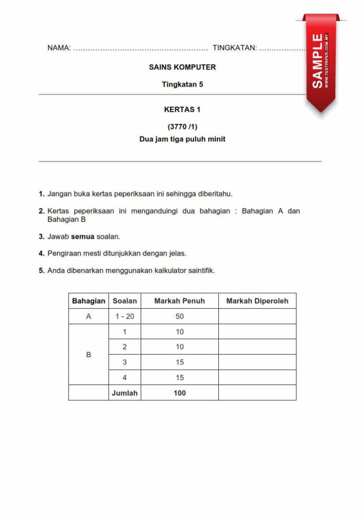 Ujian Pertengahan Tahun Sains Komputer Tingkatan 5 merupakan salah satu aspek penting dalam pengukuran pencapaian pelajar dan keberkesanan pengajaran di peringkat pendidikan menengah. Bagi mata pelajaran Sains Komputer pada peringkat Tingkatan 5, bahan ujian pertengahan tahun perlu disusun dengan teliti bagi memastikan kefahaman yang mendalam terhadap konsep-konsep asas dan aplikasi dalam bidang ini. Artikel ini bertujuan untuk memberikan penerangan, sumber muat turun, serta nasihat untuk pelajar dan panduan bagi guru dalam menyediakan pelajar menghadapi ujian pertengahan tahun Sains Komputer. Download Bahan Ujian Pertengahan Tahun Sains Komputer Tingkatan 5