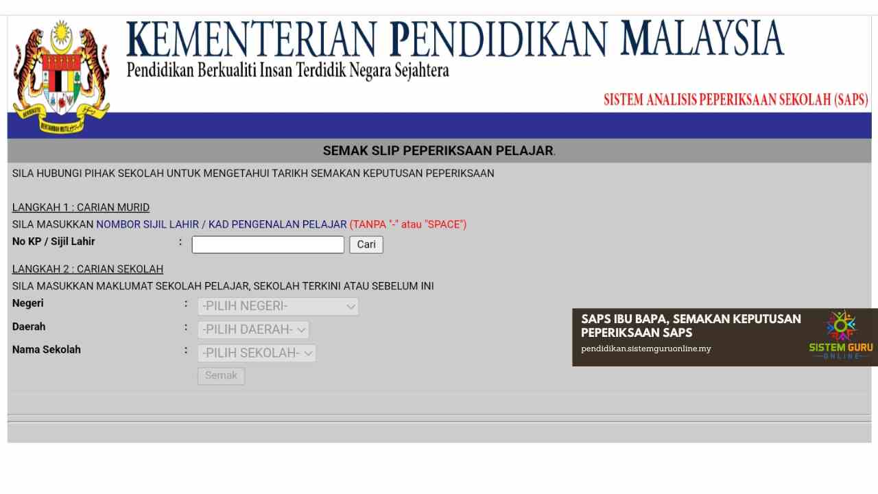 SAPS Ibu Bapa, Semakan Keputusan Peperiksaan Saps Online 2023