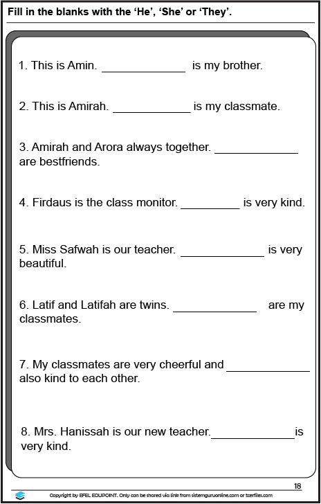 Latihan Bahasa Inggeris Tahun 1= Unit: At School, Muka Surat 18&19 ...