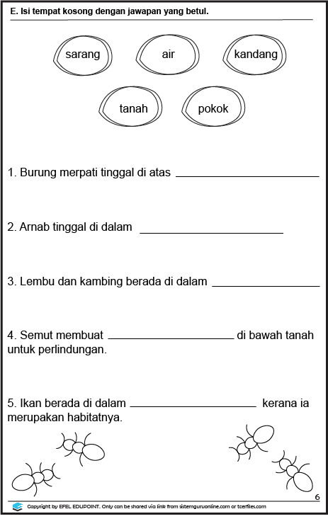 Latihan Sains Tahun 1= Unit: Benda Hidup Dan Benda Bukan Hidup Muka ...