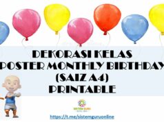 DEKORASI KELAS : POSTER MONTHLY BIRTHDAY (SAIZ A4) PRINTABLE