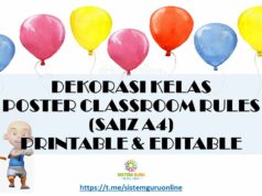 DEKORASI KELAS : POSTER CLASSROOM RULES (SAIZ A4) PRINTABLE & EDITABLE