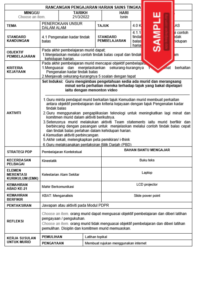 Dapatkan Disini RPH Sains Tingkatan 5 Terbaik - Download RPH RPT SOALAN ...