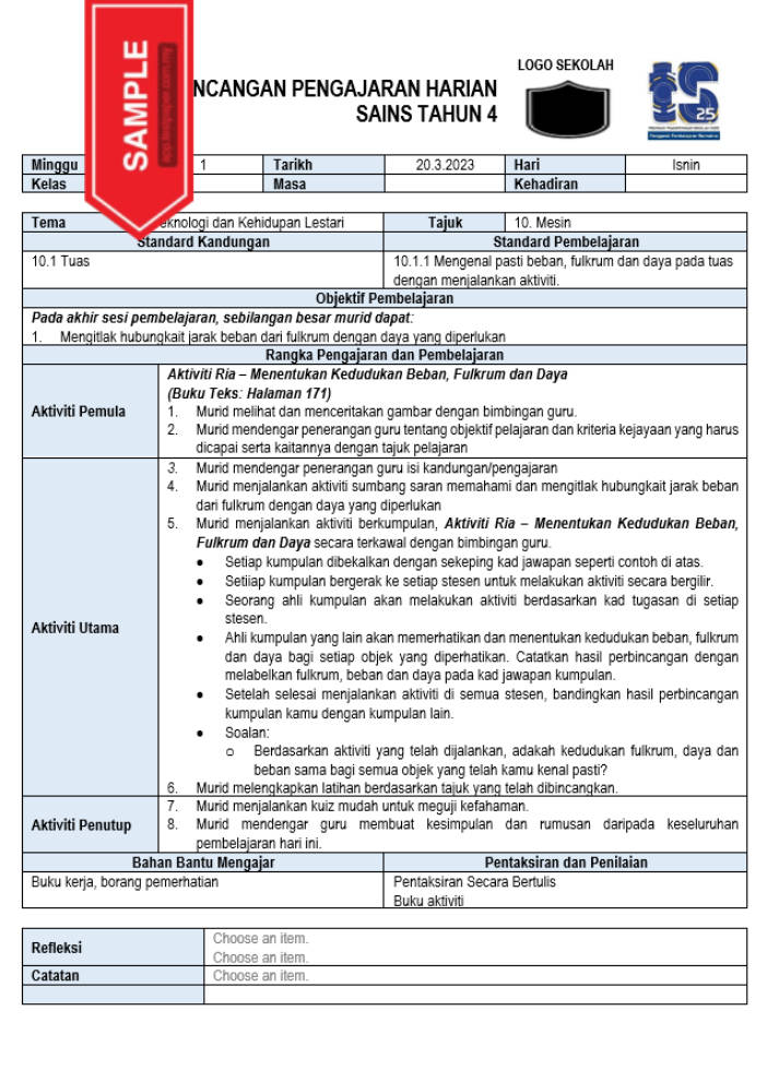 Dapatkan RPH Sains Tahun 4 Lengkap Setahun - Download RPH RPT SOALAN ...