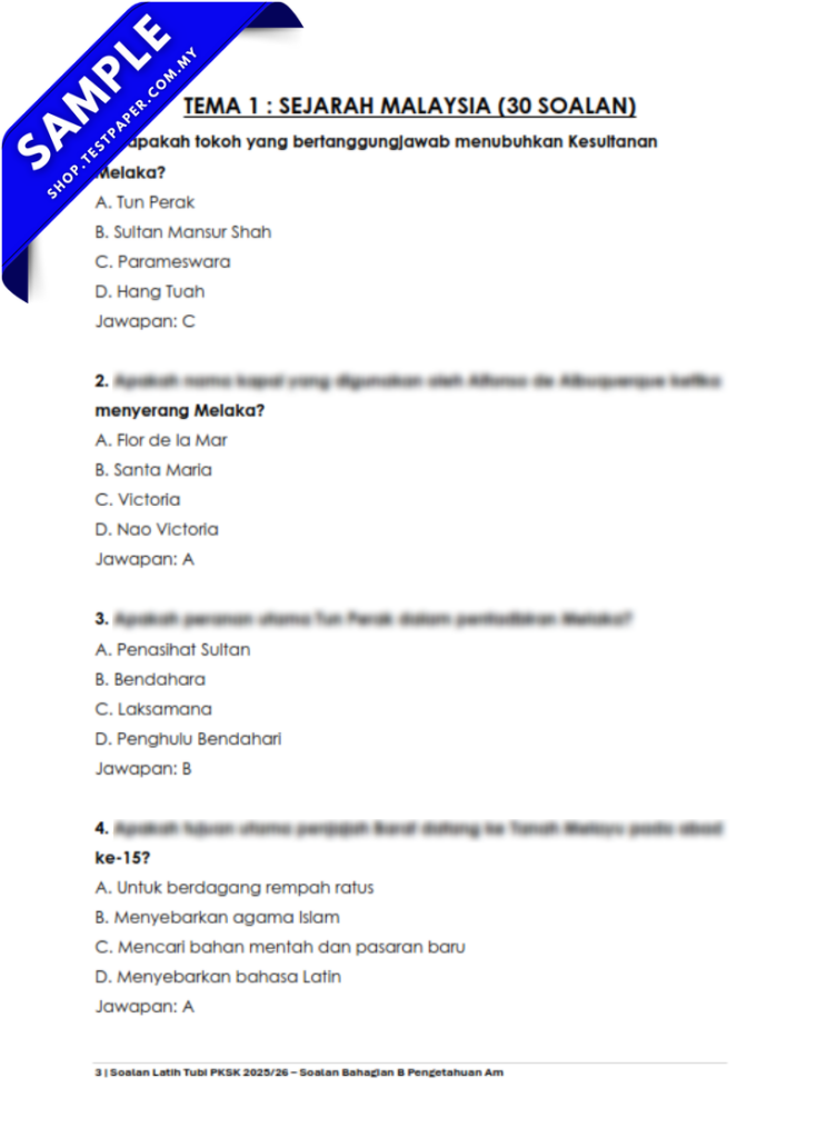 Soalan PKSK Pengetahuan Am ini sebenarnya sangat penting di dalam peperiksaan PKSK. Sebelum pergi lebih jauh, mari kita kenali dahulu tentang PKSK. Pentaksiran Kemasukan Sekolah Khusus (PKSK) merupakan ujian yang digunakan sebagai penilaian untuk kemasukan ke Sekolah Berasrama Penuh (SBP), Maktab Tentera Diraja (MTD), Sekolah Menengah Kebangsaan Agama (SMKA), Kolej Vokasional (KV), dan Sekolah Menengah Teknik (SMT).
